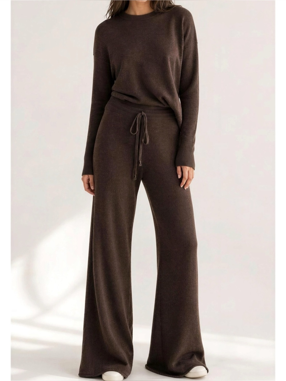 JAKI LONDON Relaxed Soft Knit Pants, Espresso Brown, S/M